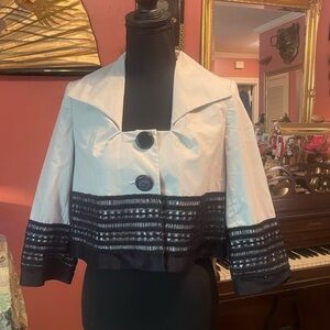 Robert Rodriguez cream cropped blazer jacket with black trim size 2